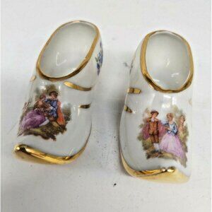 LIMOGES FRANCE RARE MINATURE PORCELAIN SLIPPERS SET OF TWO
